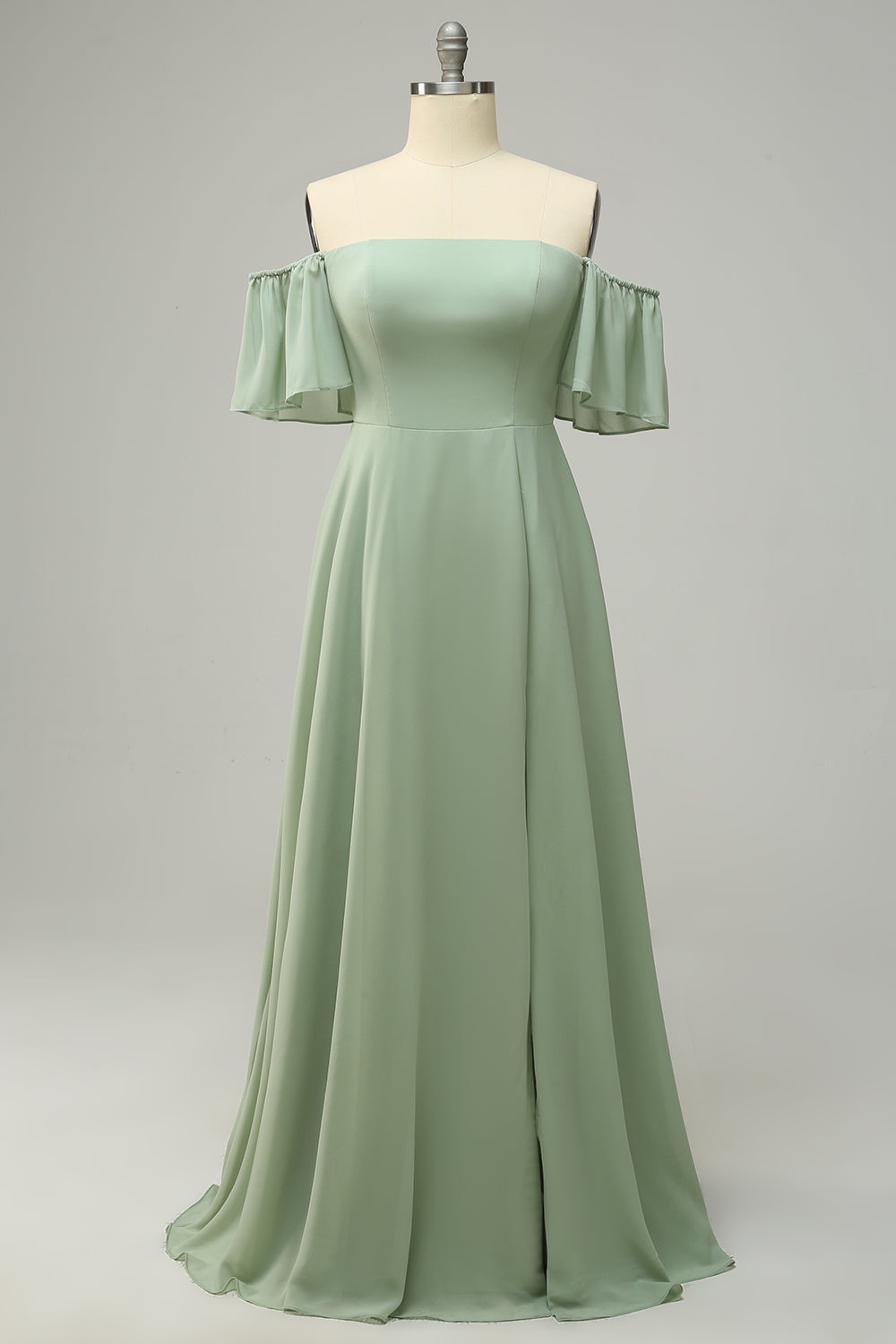 En linje av skulderen Grønn Long Bridesmaid kjole med Ruffles