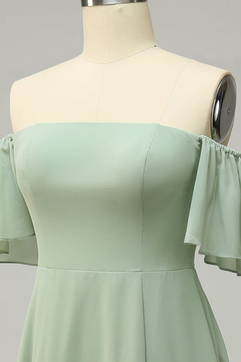 En linje av skulderen Grønn Long Bridesmaid kjole med Ruffles