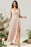 Blush Floral Chiffon Long brudepike kjole med Slit