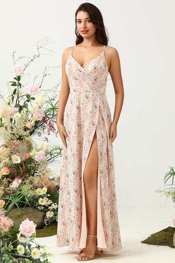 Blush Floral Chiffon Long brudepike kjole med Slit