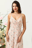 Blush Floral Chiffon Long brudepike kjole med Slit