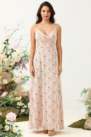 Blush Floral Chiffon Long brudepike kjole med Slit