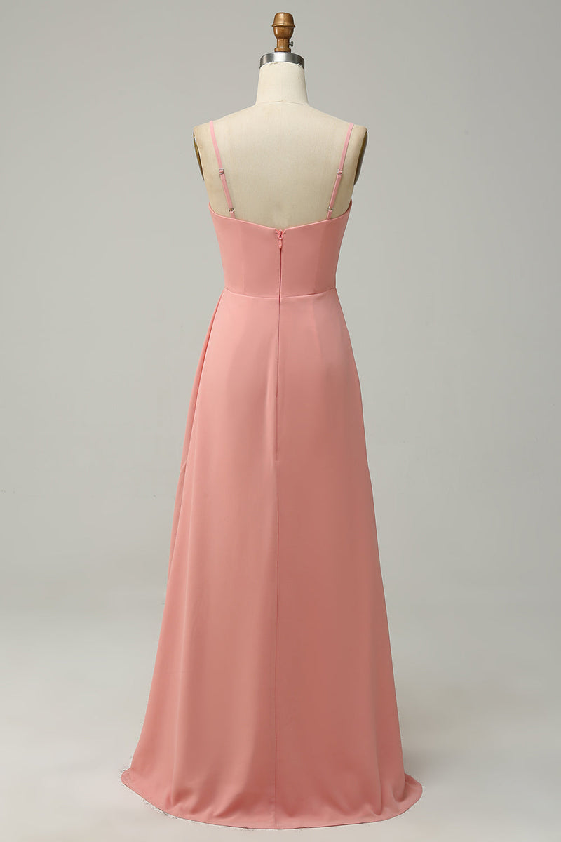 Load image into Gallery viewer, En linje spaghetti stropper rødme lange brudepike kjole