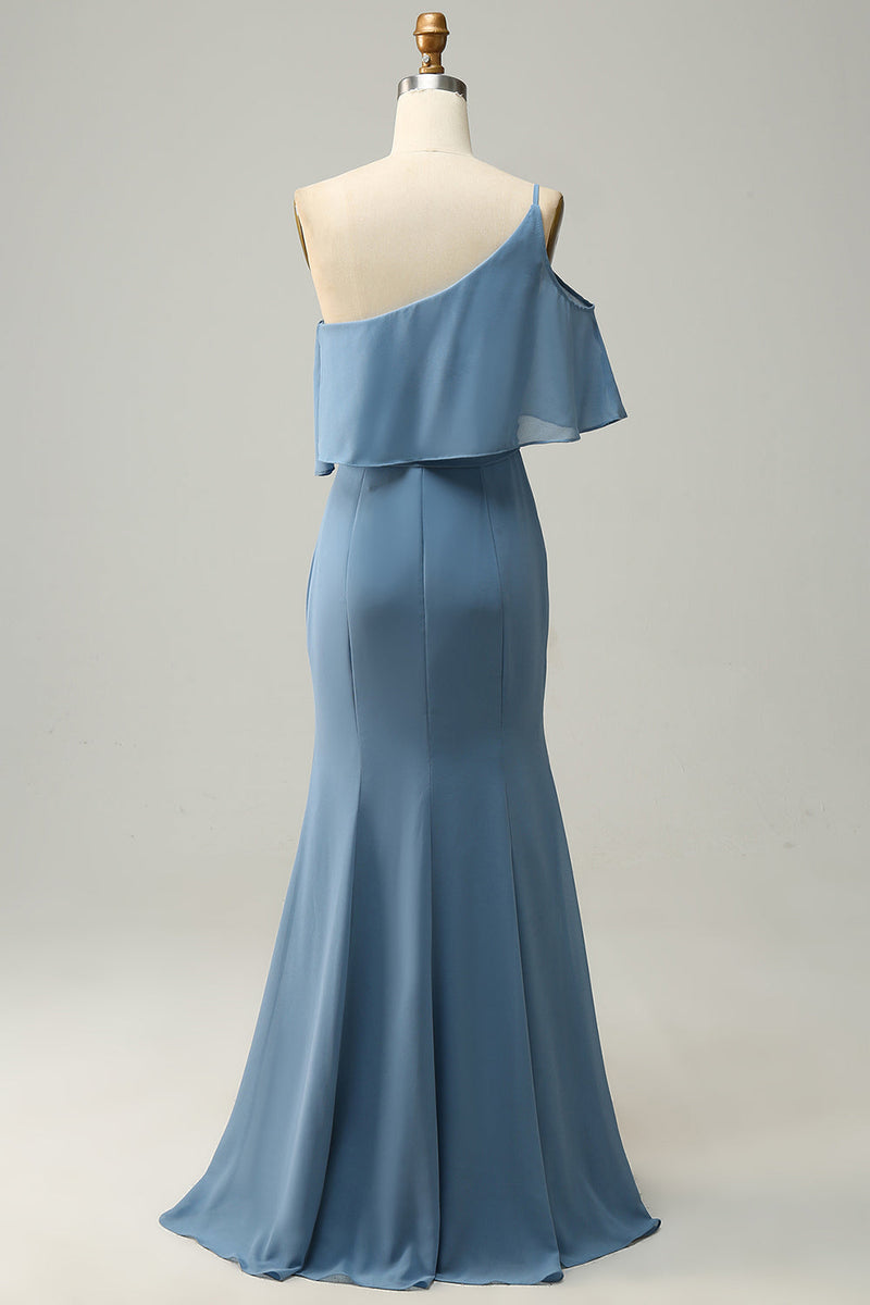 Load image into Gallery viewer, Slire En skulderblå Plus Size brudepike kjole med silt