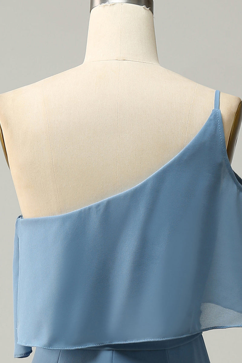 Load image into Gallery viewer, Slire En skulderblå Plus Size brudepike kjole med silt