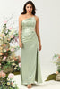 Load image into Gallery viewer, One Shoulder Satin Ruffles Bryllup Guest kjole med Slit