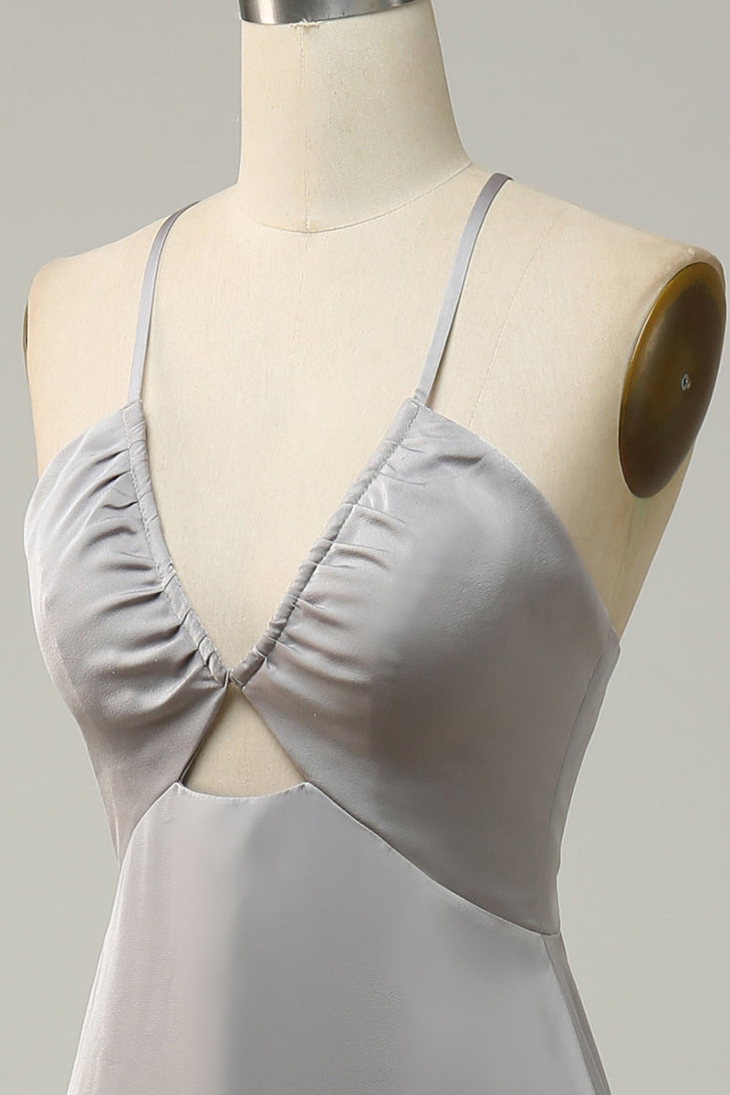 Load image into Gallery viewer, Havfrue Spaghetti stropper Grå Long Bridesmaid kjole med åpen rygg