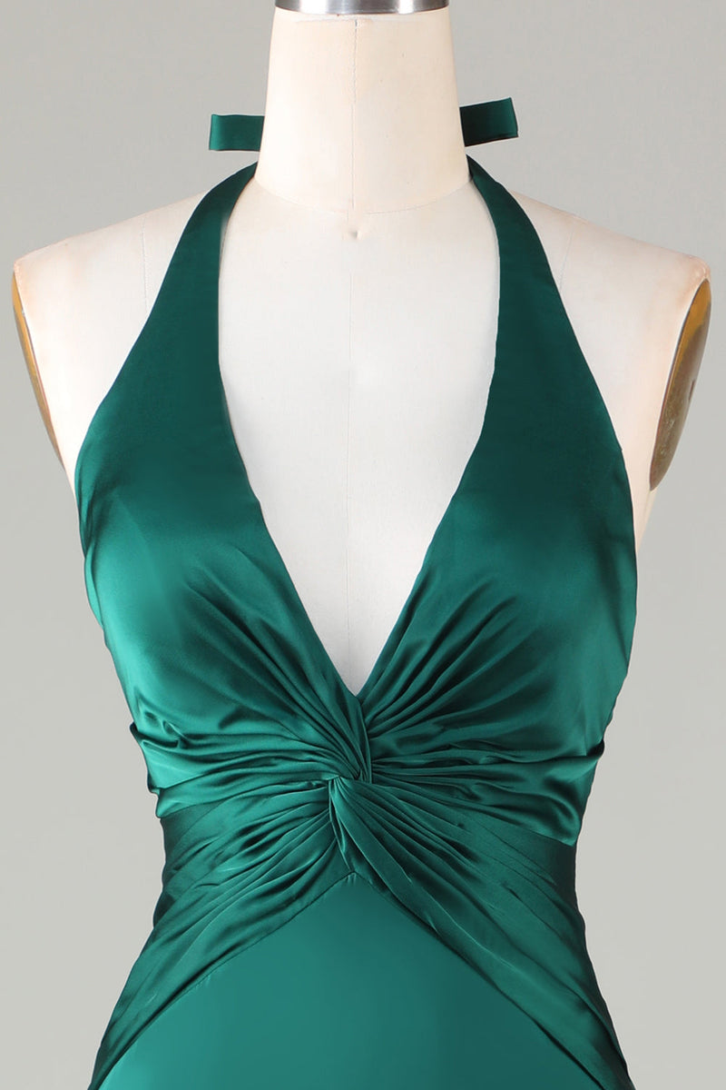 Load image into Gallery viewer, Havfrue Halter mørkegrønn brudepike kjole