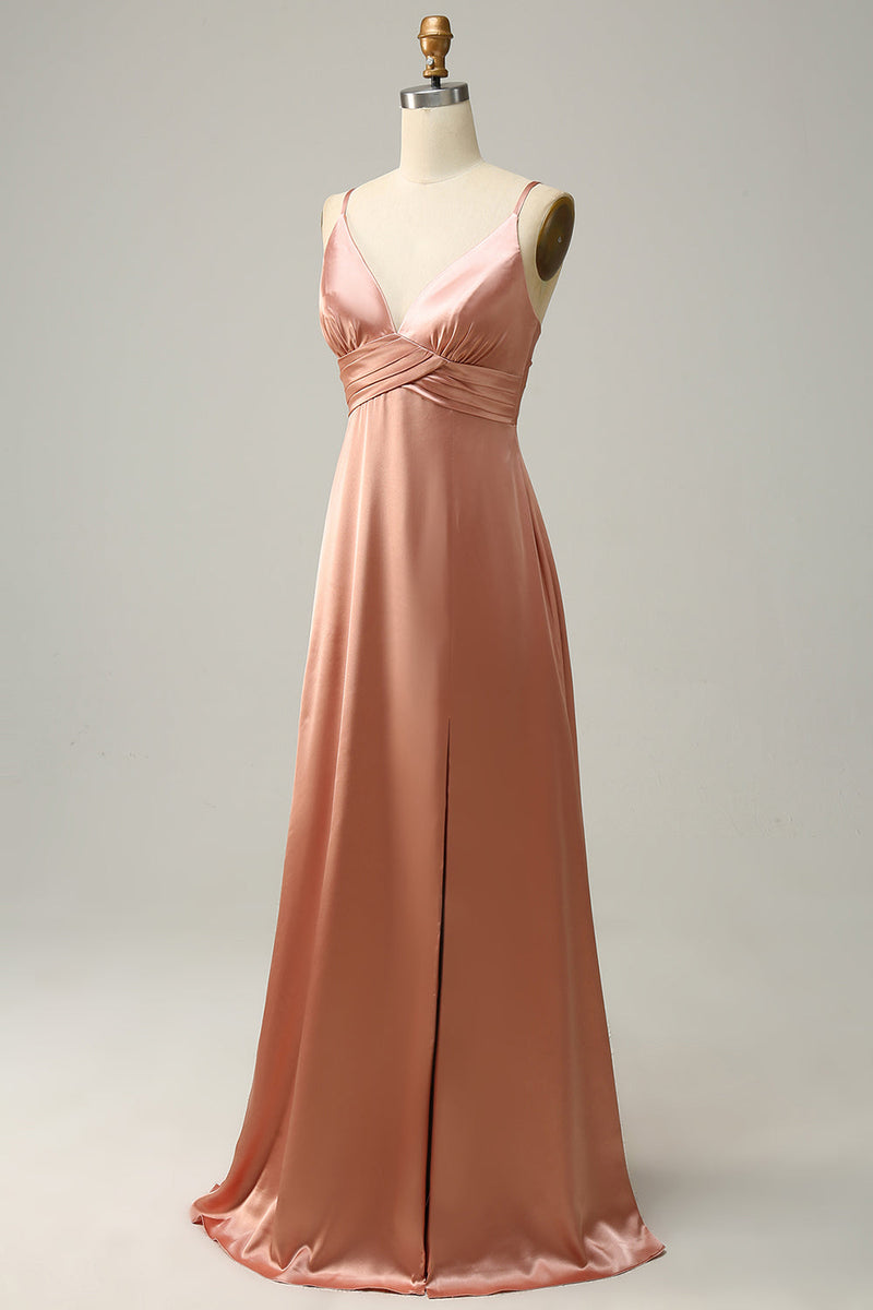 Load image into Gallery viewer, Blush Spaghetti stropper en linje brudepike kjole med spalt