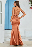 Enkel Copper Mermaid Backless Long Wedding Guest Dress