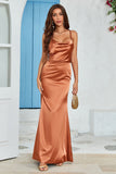 Enkel Copper Mermaid Backless Long Wedding Guest Dress