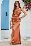 Enkel Copper Mermaid Backless Long Wedding Guest Dress