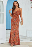 Oransje havfrue ryggløs Long Printed Wedding Guest Dress