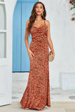 Oransje havfrue ryggløs Long Printed Wedding Guest Dress