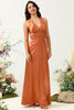 Load image into Gallery viewer, A Line Halter Neck Copper Long Bridesmaid Dress med Criss Cross Back