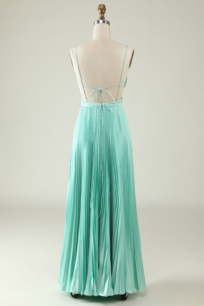 Load image into Gallery viewer, Mint Green plissert lang brudepike kjole