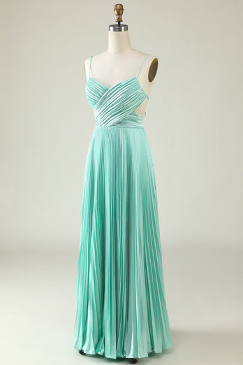 Mint Green plissert lang brudepike kjole