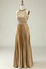 Load image into Gallery viewer, Halter Neck Golden Plissert Long Bridesmaid Dress