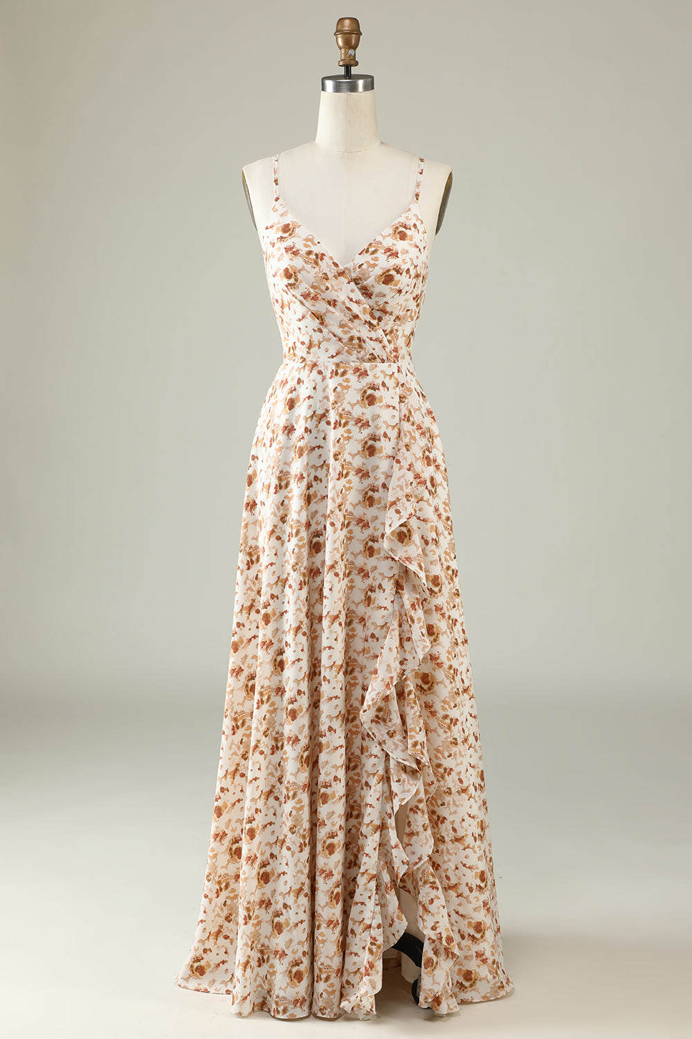 Hvit Floral Boho brudepike kjole med volanger