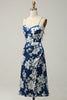Load image into Gallery viewer, Blekk Blå Floral Tea-lengde brudepike kjole