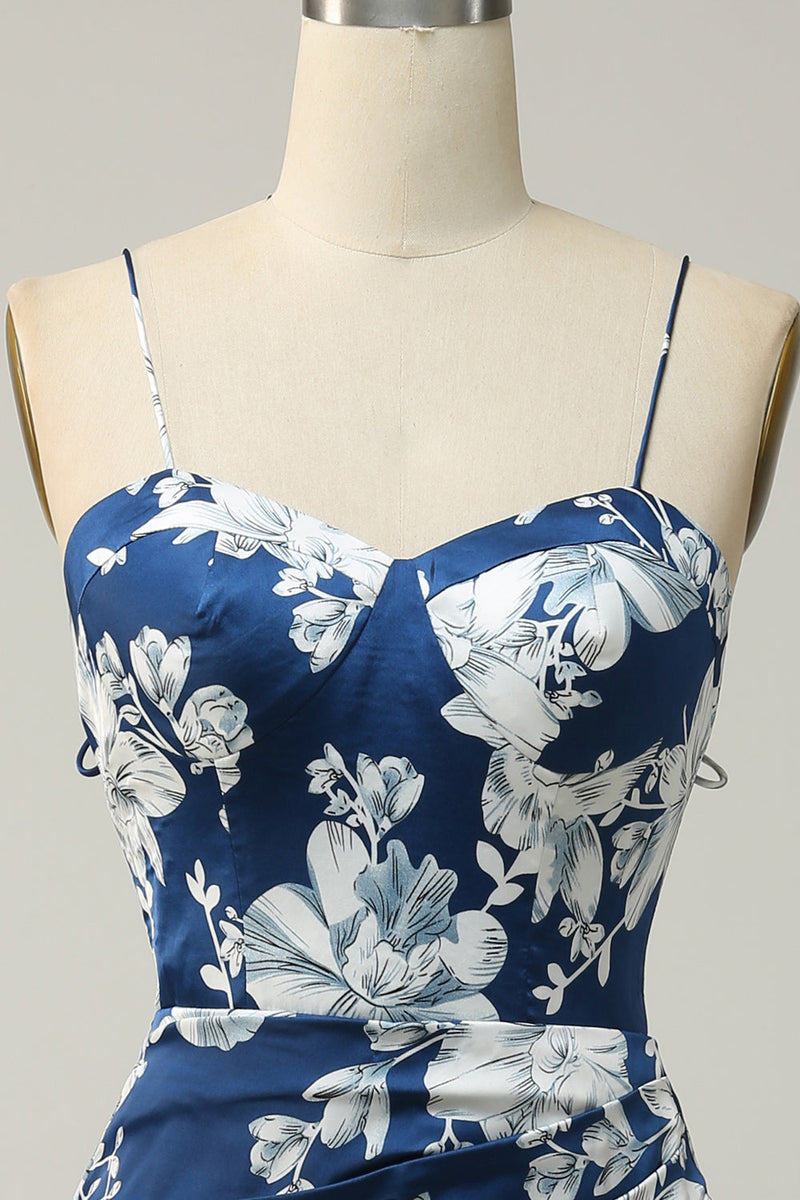 Load image into Gallery viewer, Blekk Blå Floral Tea-lengde brudepike kjole