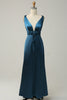 Load image into Gallery viewer, blekk blå sateng lang brudepike kjole