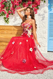 A Line Spaghetti stropper Burgunder Long Prom Dress med Appliques