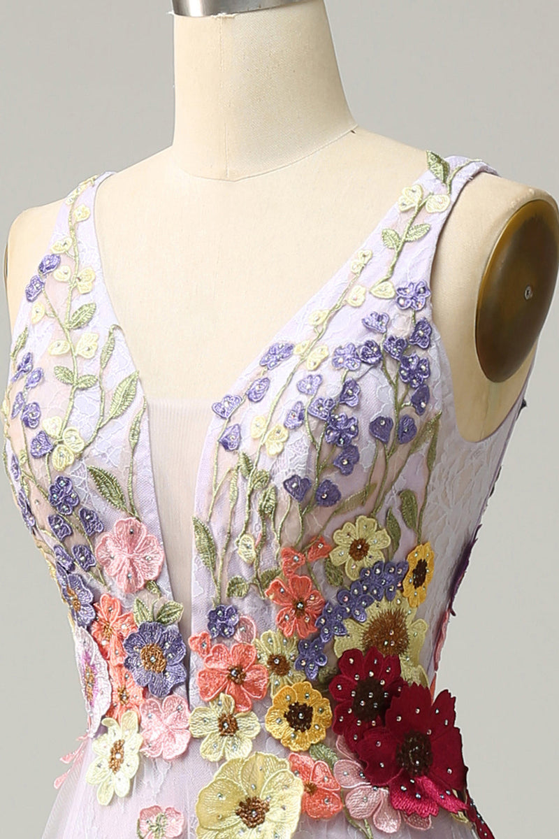 Load image into Gallery viewer, En linje Deep V Neck Lavender Long Prom Dress med Appliques