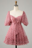 Lilla A-Line Puff Ermer Tyll Kort Homecoming Dress