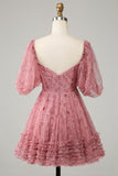 Lilla A-Line Puff Ermer Tyll Kort Homecoming Dress