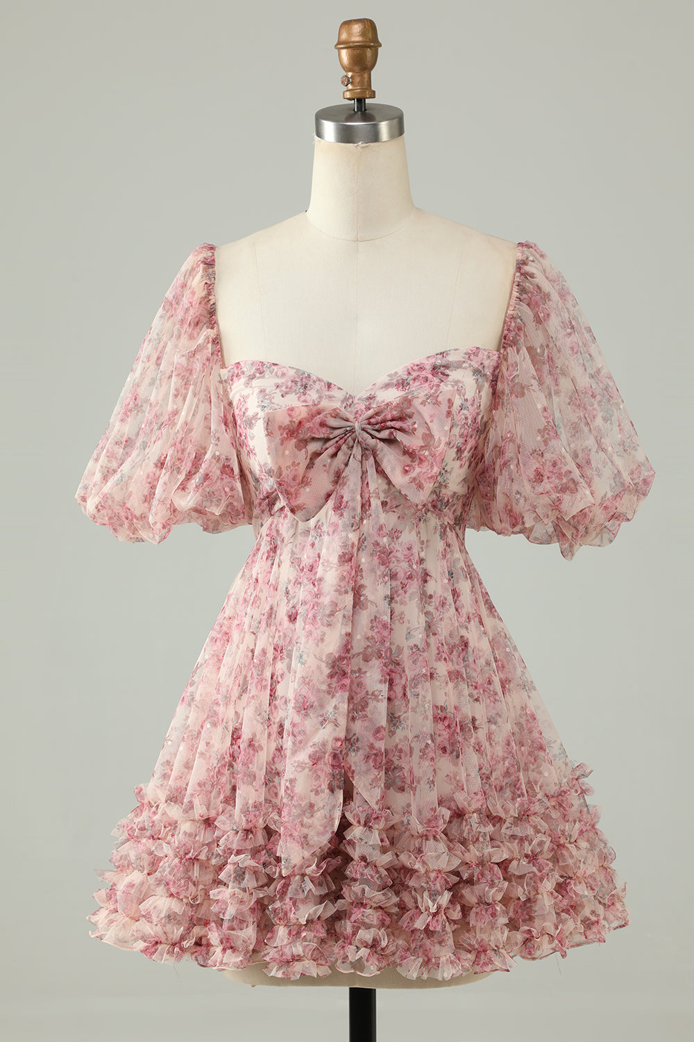 Lilla A-Line Puff Ermer Tyll Kort Homecoming Dress