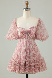 Lilla A-Line Puff Ermer Tyll Kort Homecoming Dress