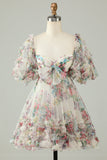 Lilla A-Line Puff Ermer Tyll Kort Homecoming Dress