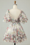 Lilla A-Line Puff Ermer Tyll Kort Homecoming Dress