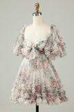 Lilla A-Line Puff Ermer Tyll Kort Homecoming Dress