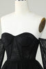 Load image into Gallery viewer, En linje av skulderen Svart korsett Homecoming kjole med lange ermer