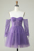 Load image into Gallery viewer, En linje av skulderen lilla korsett Homecoming kjole med lange ermer