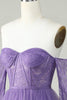Load image into Gallery viewer, En linje av skulderen Svart korsett Homecoming kjole med lange ermer