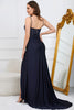 Load image into Gallery viewer, Havfrue Spaghetti stropper Navy Long Prom kjole med perler