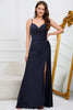 Load image into Gallery viewer, Havfrue Spaghetti stropper Navy Long Prom kjole med perler