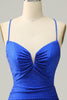 Load image into Gallery viewer, Havfrue Spaghetti stropper Royal Blue Long Prom kjole med perler