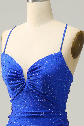 Havfrue Spaghetti stropper Royal Blue Long Prom kjole med perler