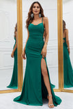 Mermaid Spaghetti stropper Dark Green Long Prom Kjole med Criss Cross Back