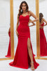 Load image into Gallery viewer, Havfrue Spaghetti stropper Red Long Prom kjole med Criss Cross Back