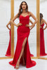 Load image into Gallery viewer, Havfrue Spaghetti stropper Red Long Prom kjole med Criss Cross Back