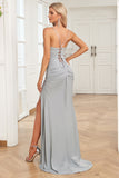 Mermaid Spaghetti stropper Grå Long Prom Kjole med Criss Cross Back