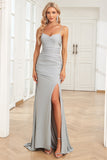 Mermaid Spaghetti stropper Grå Long Prom Kjole med Criss Cross Back