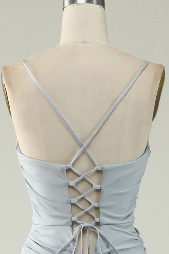 Havfrue Spaghetti stropper Grå Plus Size Prom kjole med Criss Cross Back