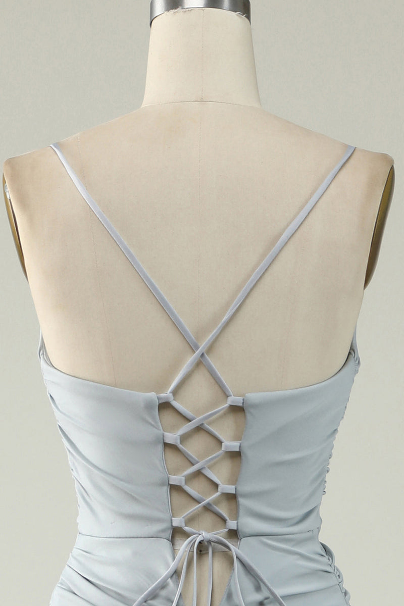 Load image into Gallery viewer, Havfrue Spaghetti stropper Grå Plus Size Prom kjole med Criss Cross Back