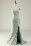 Havfrue Spaghetti stropper Grå Plus Size Prom kjole med Criss Cross Back
